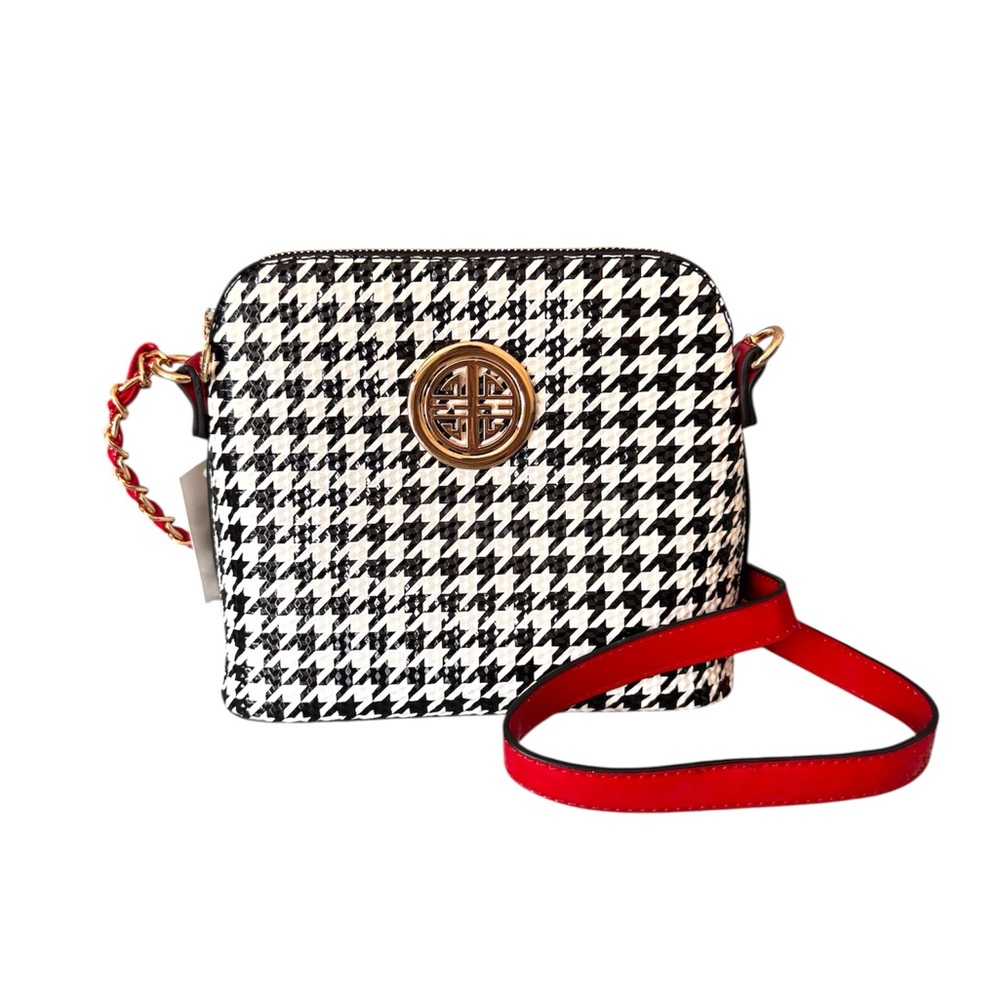 Black and White and Red Crossbody Bag with Bold Strap